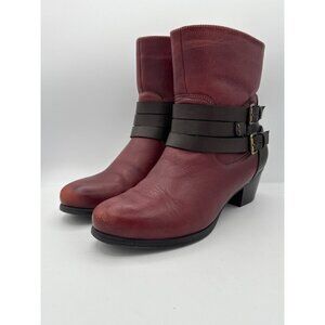 Naturalizer Womens Ankle Boots Size 7.5 Red Leather With Zipper & Buckle Detail